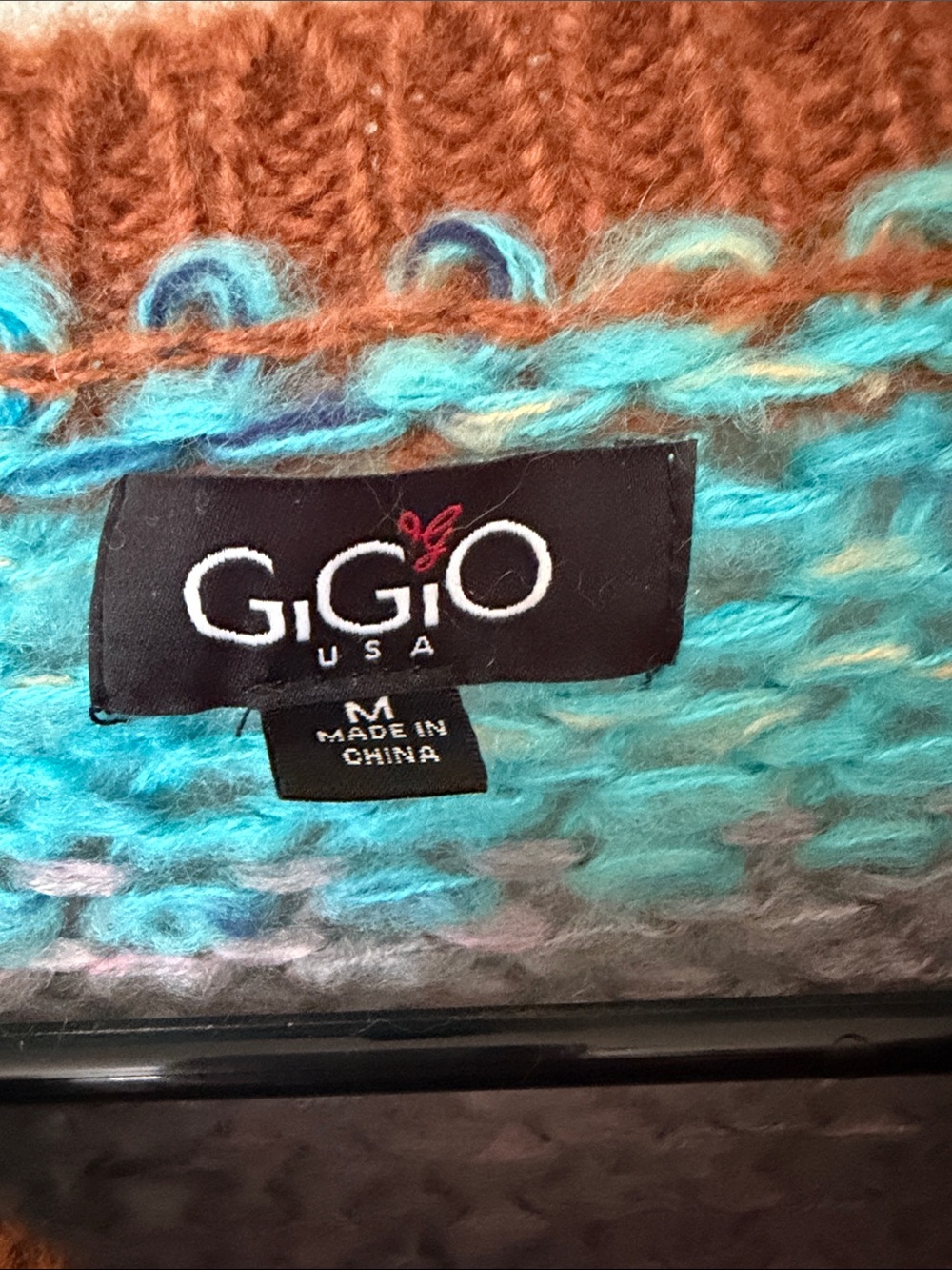 GIGIO Striped Open-Knit Crewneck Sweater in Turquoise & Brown - Picture 2 of 2
